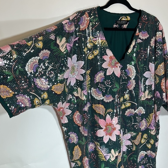 ELOQUII 18 / 20 Slit Front floral Print Sequin Maxi Dress - Picture 12 of 15